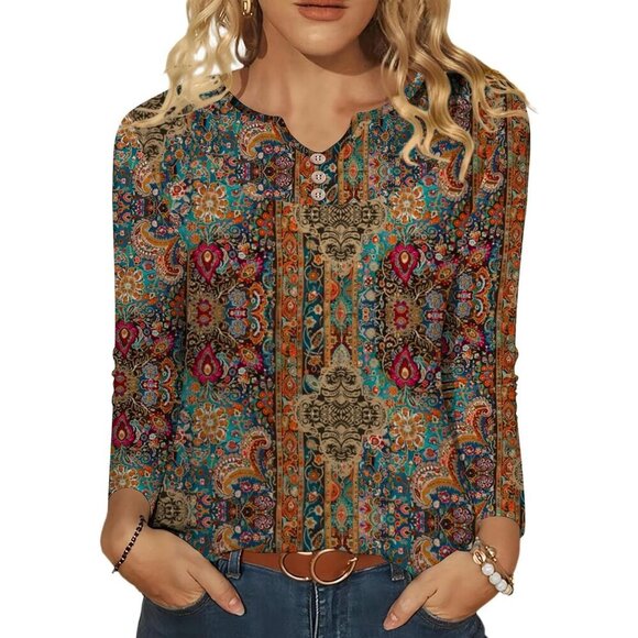 Women's Long Sleeve V Neck Blouse Polyester Spandex Casual Work Tops - Picture 2 of 5